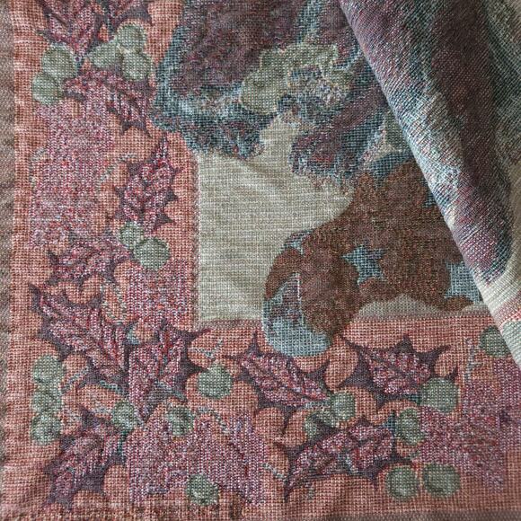 Goodwin Weavers Throw Blanket Dog Tapestry Green Christmas Cottage Vtg 44x65 USA - Picture 11 of 11